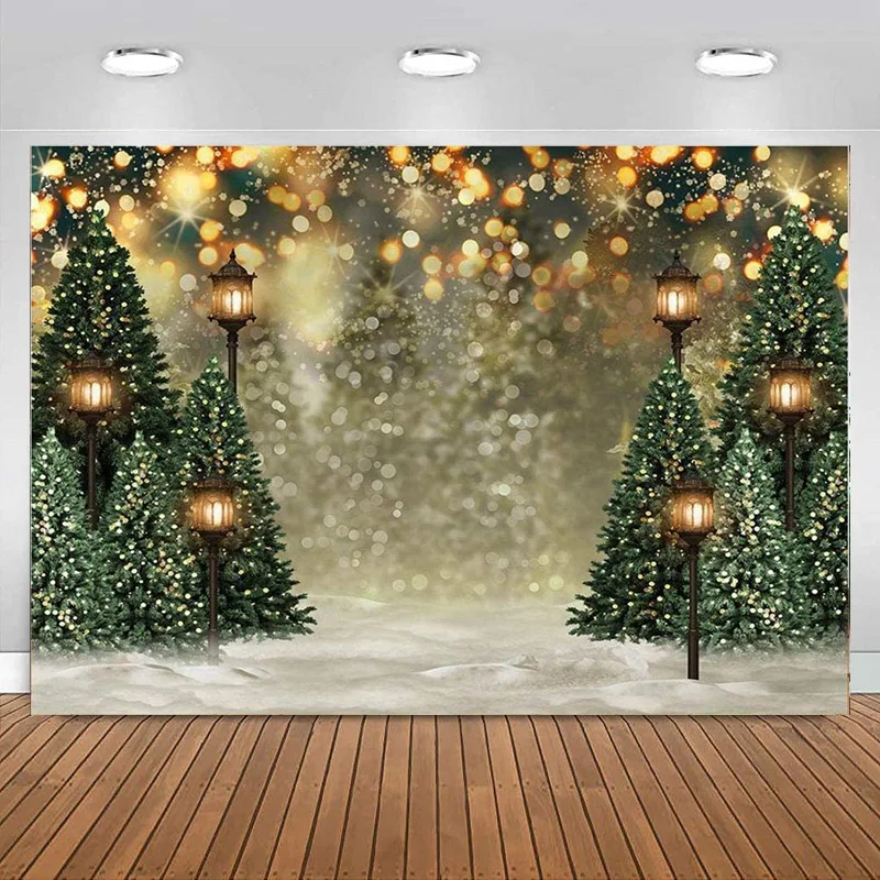 

Winter Christmas Tree Snowflake Green Photography Background Snow Scene Glitter Bokeh Backdrops Party Photo Banner Decoration