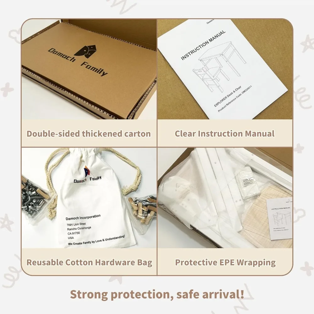 عائلة ديماتش ® طقم مكتب وكرسي للأطفال - خشب صنوبر نيوزيلندي طبيعي، طاولة دراسة على الوجهين مع واقي من مادة PVC وحقائب قماش، e #6