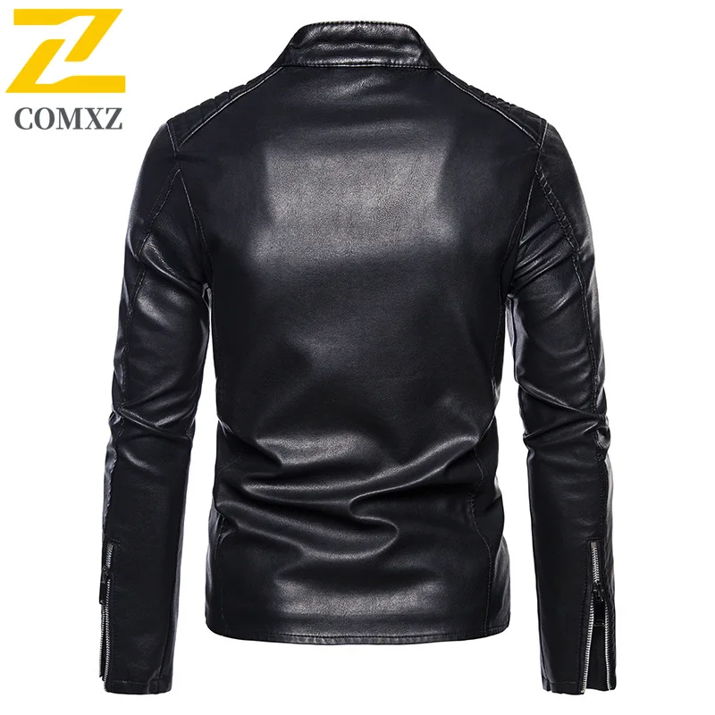 Vintage Leather Jacket Men's Autumn Handsome British Black Baseball Collar Windproof Leather Coat Street Motorcyclist PU Jacket