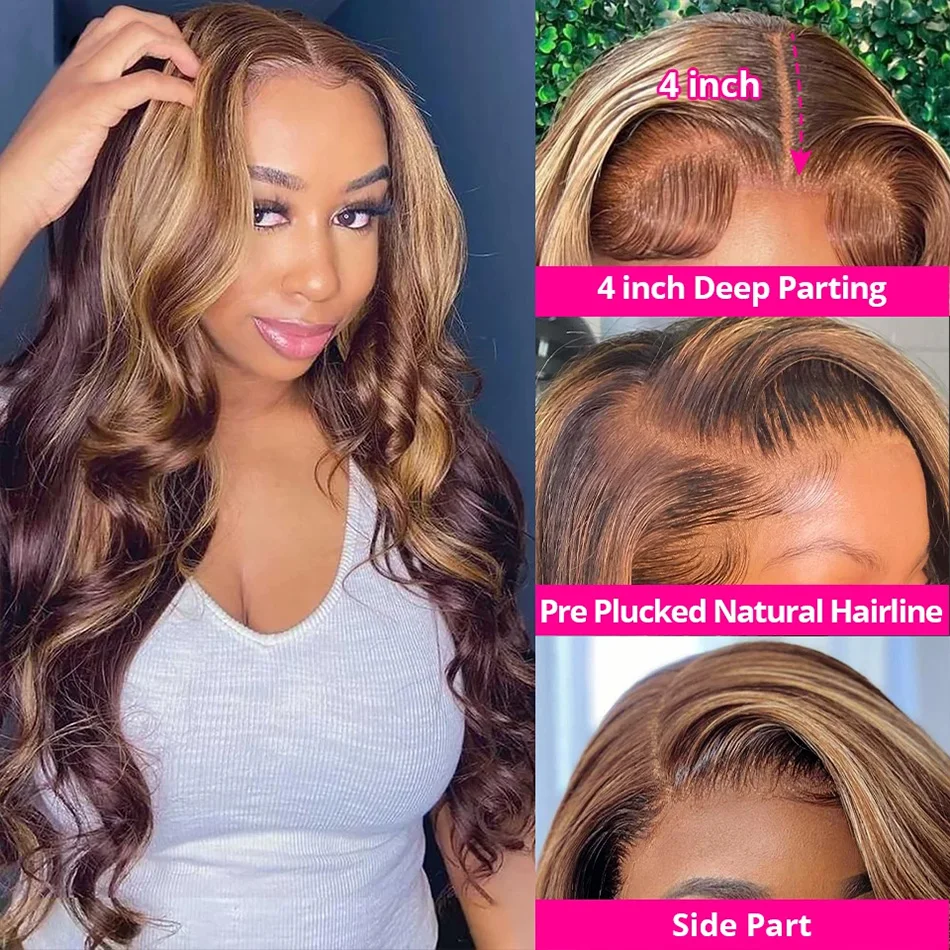 Highlight Wig Human Hair 13x6 Hd Lace Frontal Wig 13x4 Honey Blonde Body Wave Lace Glueless Front Wigs Woman Brazilian Remy Hair image 4