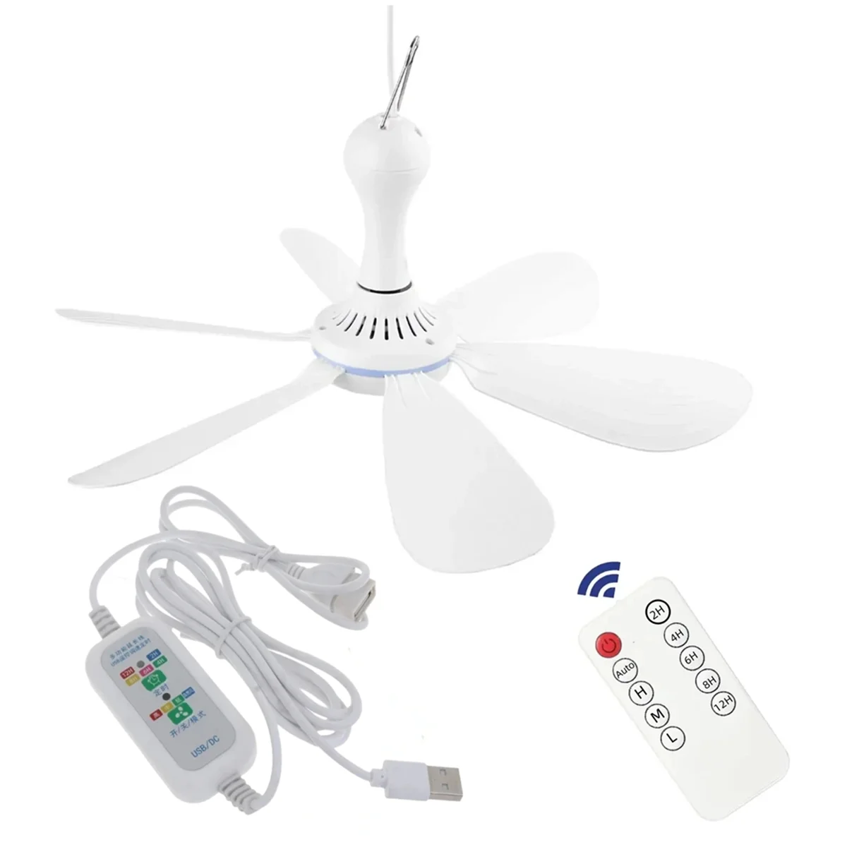 

Silent 6 Leaves USB Powered Ceiling Canopy Fan with Remote Control Timing 4 Speed Hanging Fan for Camping Bed Dormitory