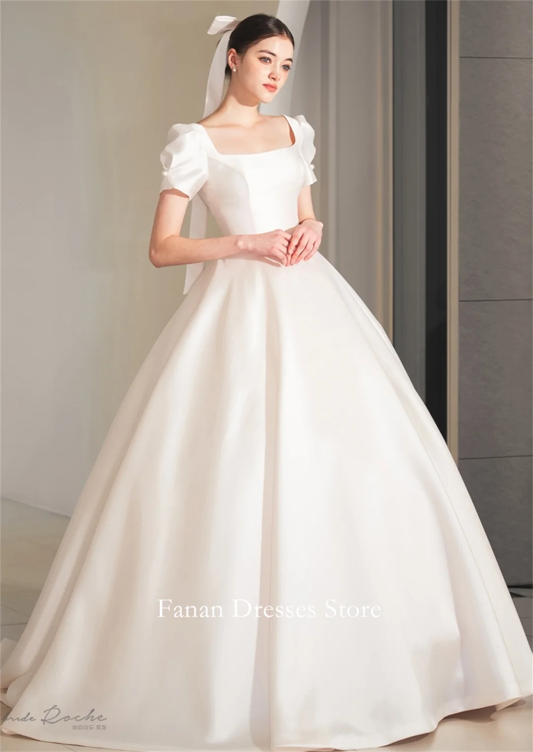 

FANAN Korea Square Neck Satin Elegant Wedding Dresses 웨딩드레스 Corset Ball Gown Ivory Customized Pretty Bride Gowns Plus Size