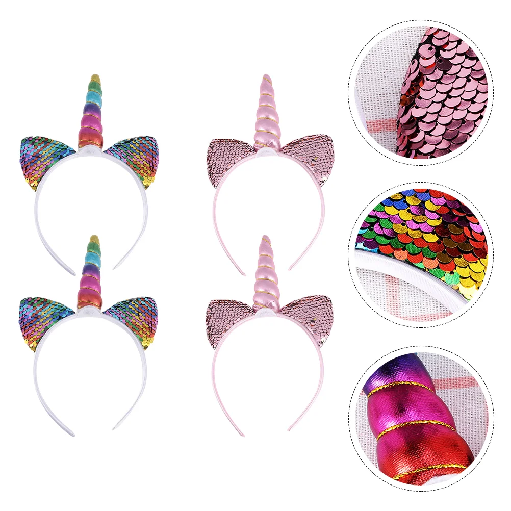 4 Pcs Unicorn Headband Hair Party Birthday Headpieces Hoop Cartoon Headwear Kids Headbands