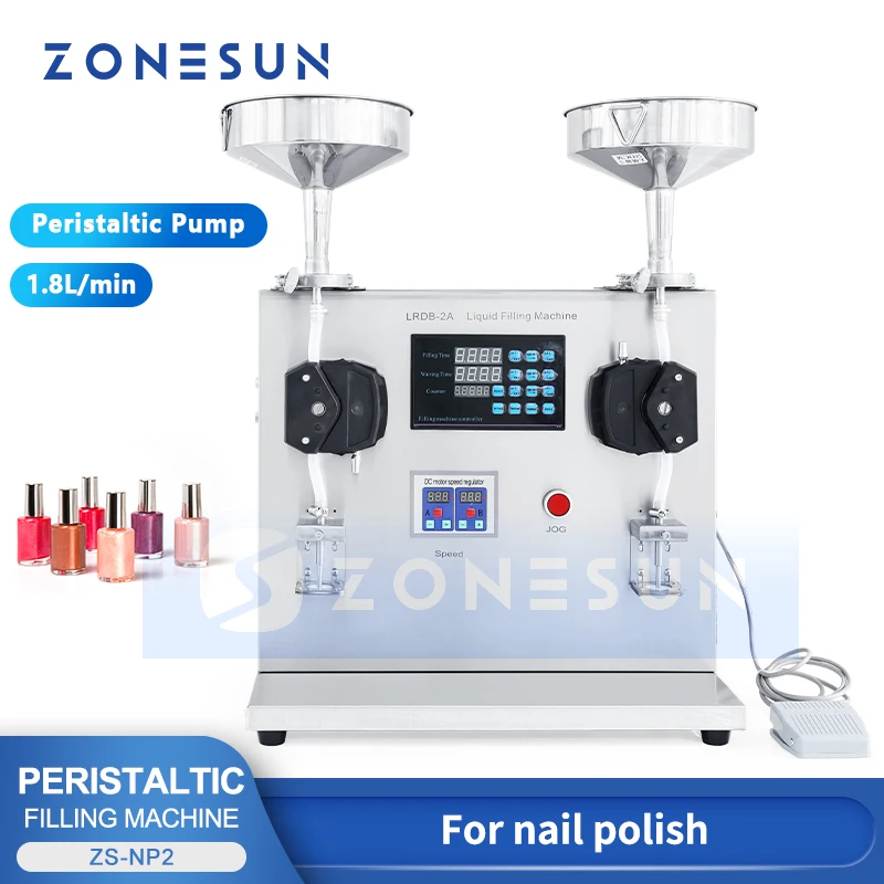 ZONESUN Liquid Paste Filling Machine Peristaltic Pump Lotion Nail Polish Lip Gloss Perfume Double Heads Production ZS-NP2