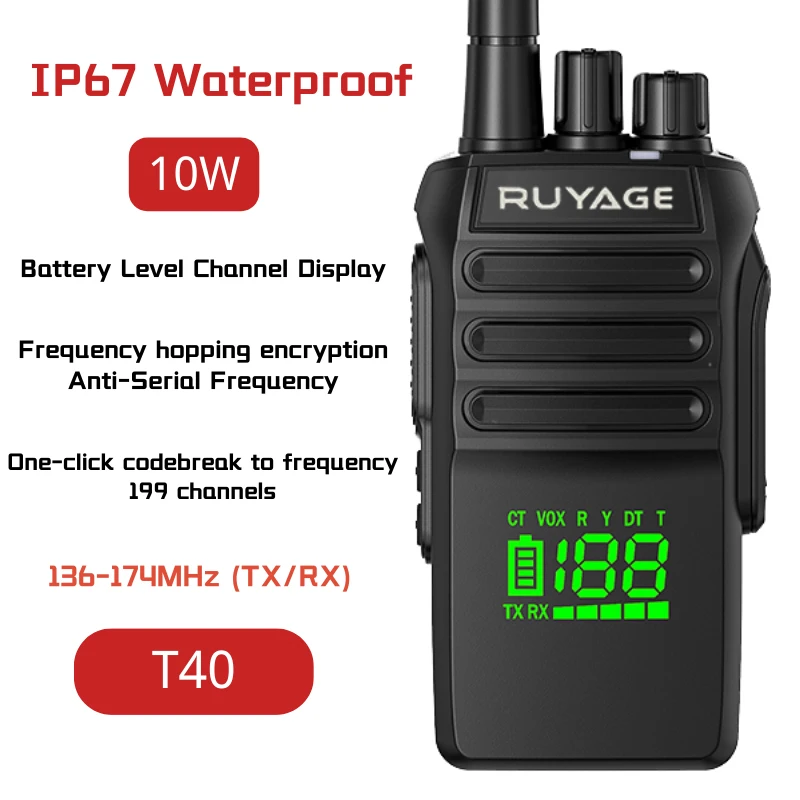 Ruyage-T40 VHF Marine Walkie Talkie, Waterproof, Professional Long Range Amateur Radio Station, IP67 for Fishing, Two-Way Radio