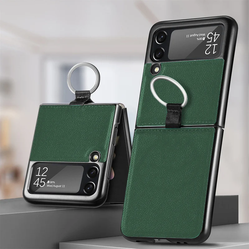 PU Leather Foldable Phone Case For Samsung Galaxy Z Fold Flip 4 3 2 5G 4G FWith Metal Ring Strap Shockproof Protective Cover New