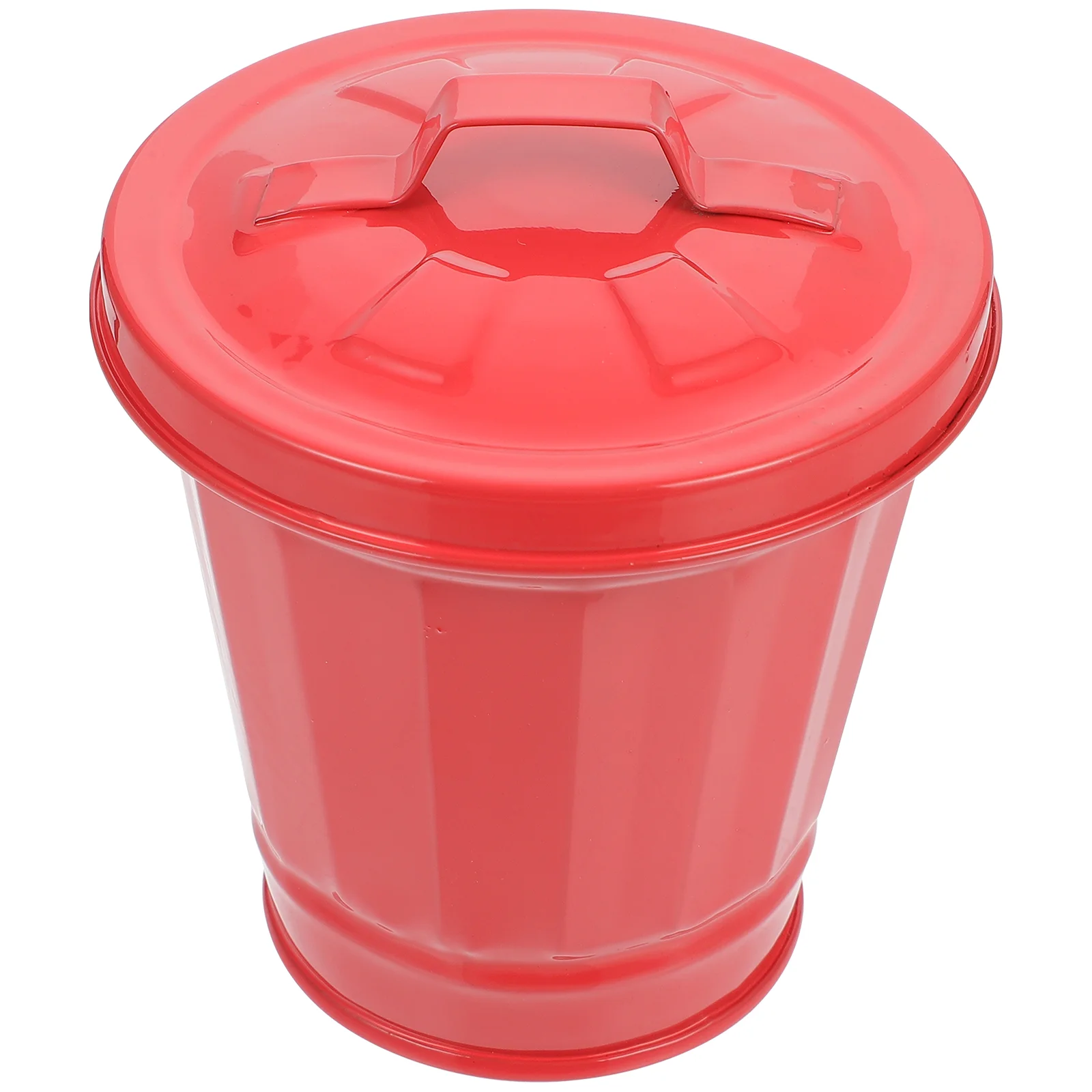 Garbage Can Desktop Trash Outdoor Mini Bin Iron Flowerpot with Lid Metal Utility Pail Small