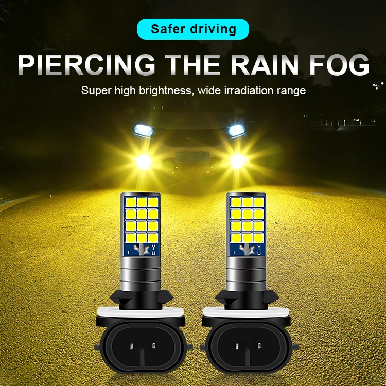 2 pçs h3 h27 881 880 luzes de nevoeiro led lâmpada super brilhante carro nevoeiro luzes dia condução correndo luz 12v 6000k branco azul amarelo verde