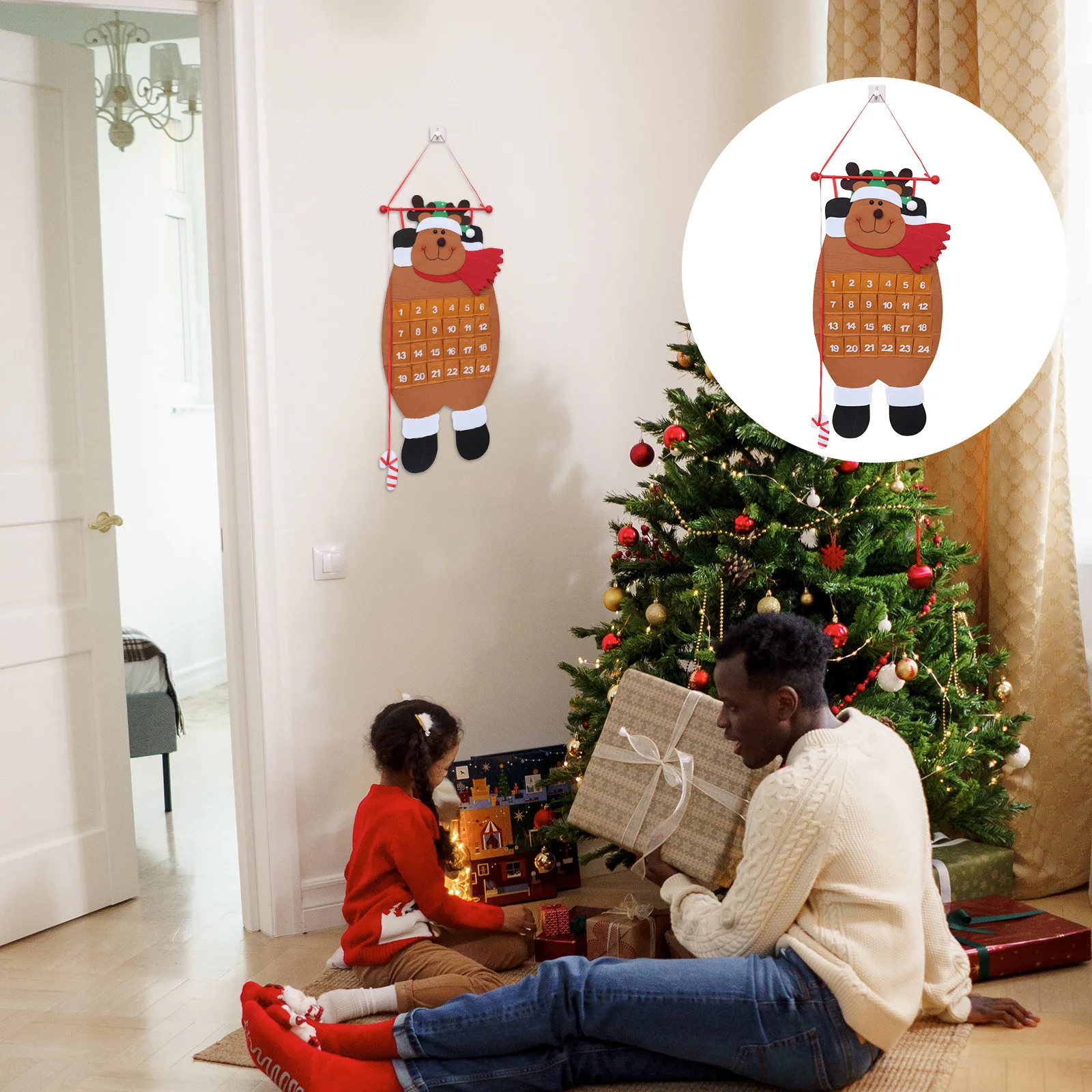 

Christmas Countdown Calendar Elk Hanging Ornaments Reusable Non Fading Xmas Tree Decoration for Holiday Home Office
