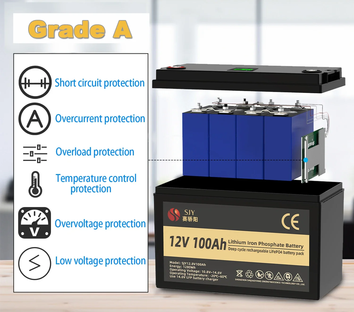 A Grade 12V 24V 48V 100Ah 200Ah LiFePO4 Lithium Iron Phosphate Battery for power/solar energy storage system