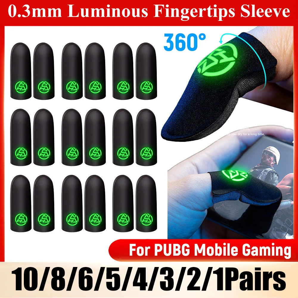 10-1 Pair Breathable Luminous Fingertips Sleeve For PUBG Games 0.3mm Ultra-Thin Fingers Covers Sweat-Proof Finger Thumb Gloves