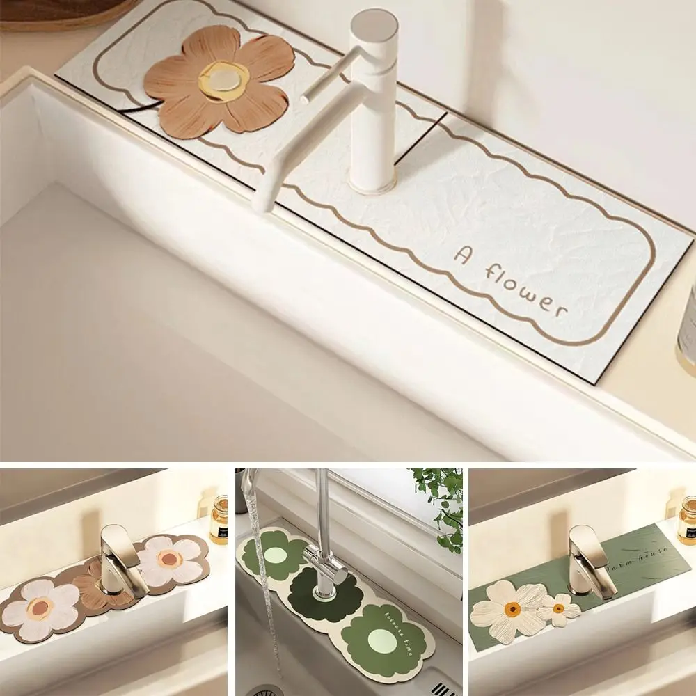 Diatomite Faucet Draining Mat Splash-proof Quick Dry Non-Slip Absorbent Pad Convenient Multifunction Sink Splash Mats