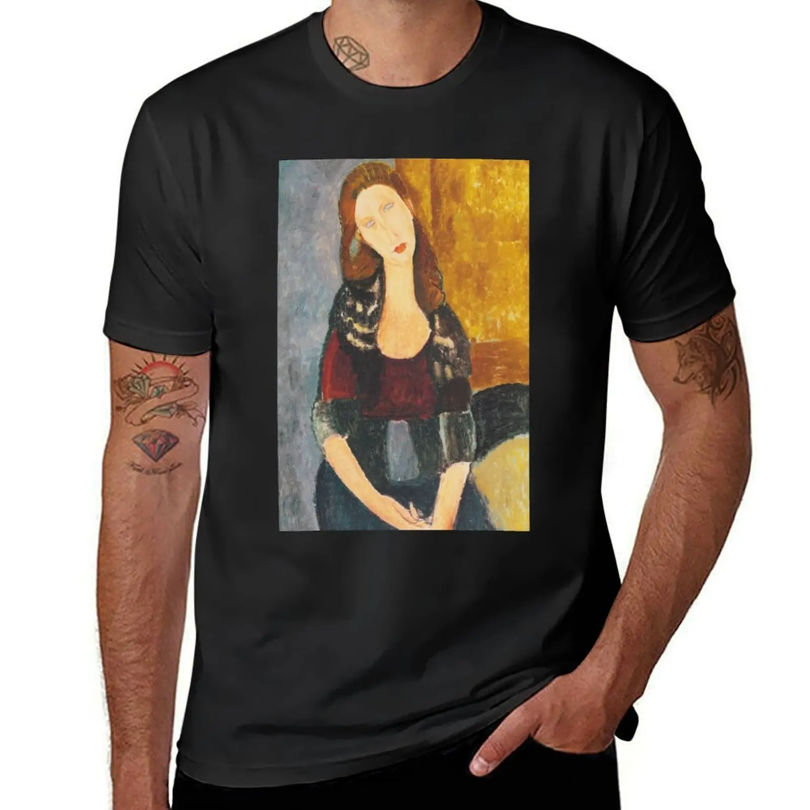 Vintage Amedeo Modigliani- Jeanne Hebuterne Sitzend 1918 Fine Art T-Shirt shirts graphic tees sports fans men clothing