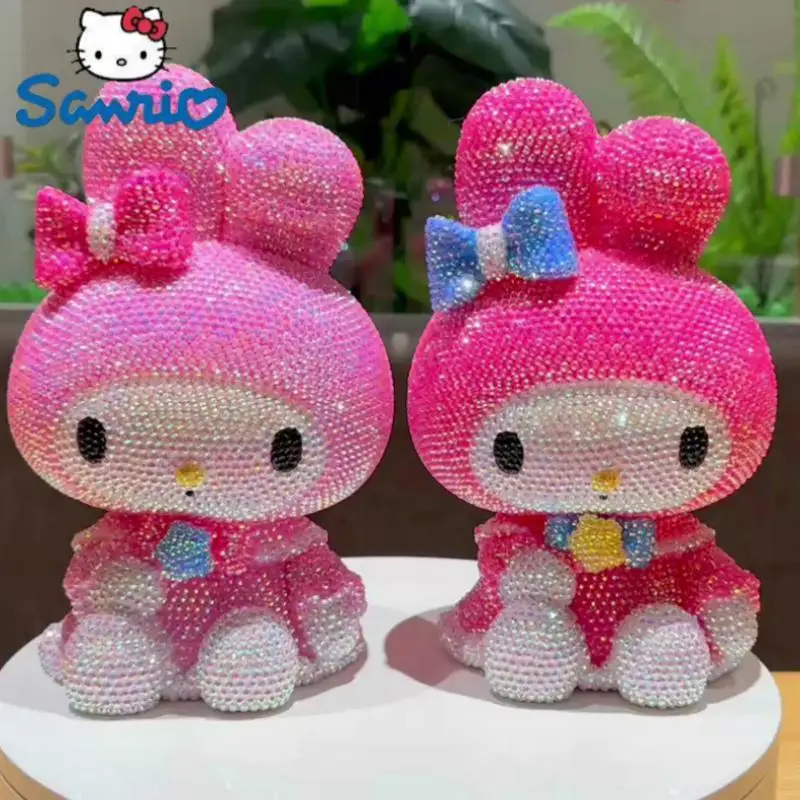 

New Sanrio Melody Piggy Bank Diy Diamond Stick Kawaii Figure Cartoon Bow Stars Girl Rabbit Action Figurines Decor Toy Gift