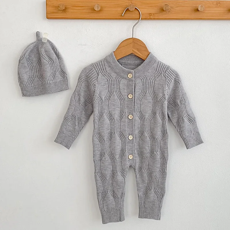 

Осенний свитер, комбинезон для маленьких девочек и мальчиков, цельная одежда, вязаный комбинезон, зимний однотонный комбинезон для маленьких мальчиков, утепленный трикотаж, наряды