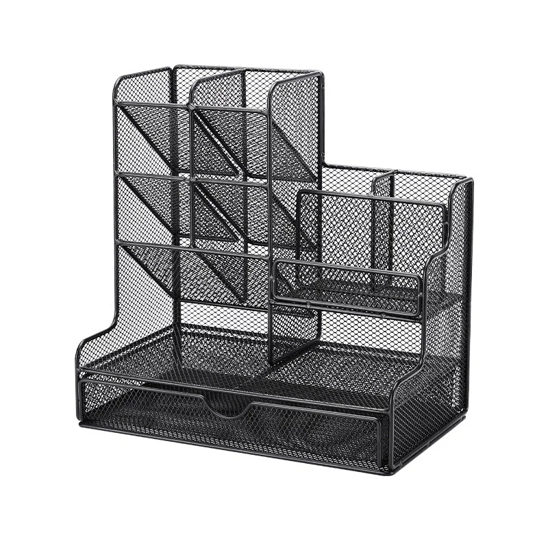 

Pen Holder Large Capacity Metal Desktop Storage Box Desk Organizer with Drawer for Office and School Supplies