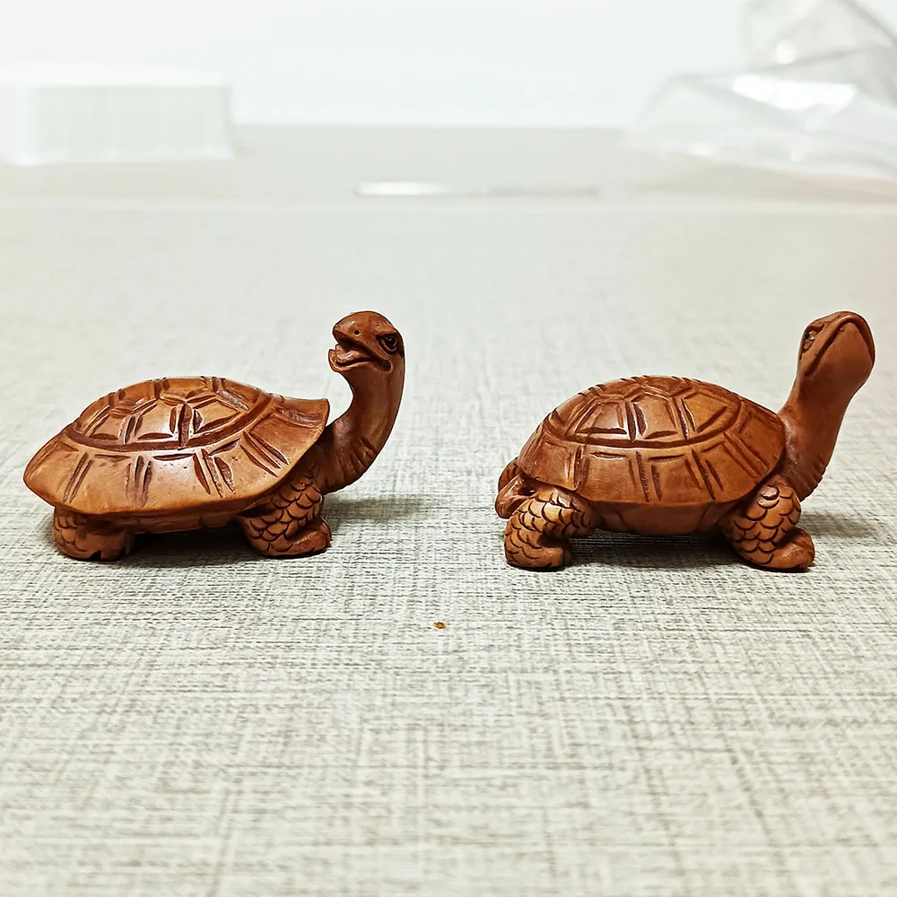 

RS378, 20 Years Old 1.6" Hand Carved Japanese Boxwood Netsuke, Lovely Turtle Figurine, Zodiac Animal Sculpture, Small Ornaments