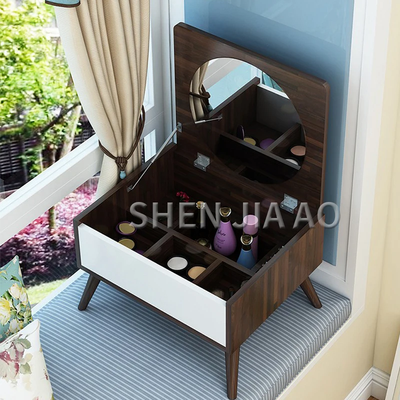 

Mini Small Solid Wood Dressing Table Flip Multifunction Dressing Table Bedroom Bay Window Tatami Dressing Table 1PC