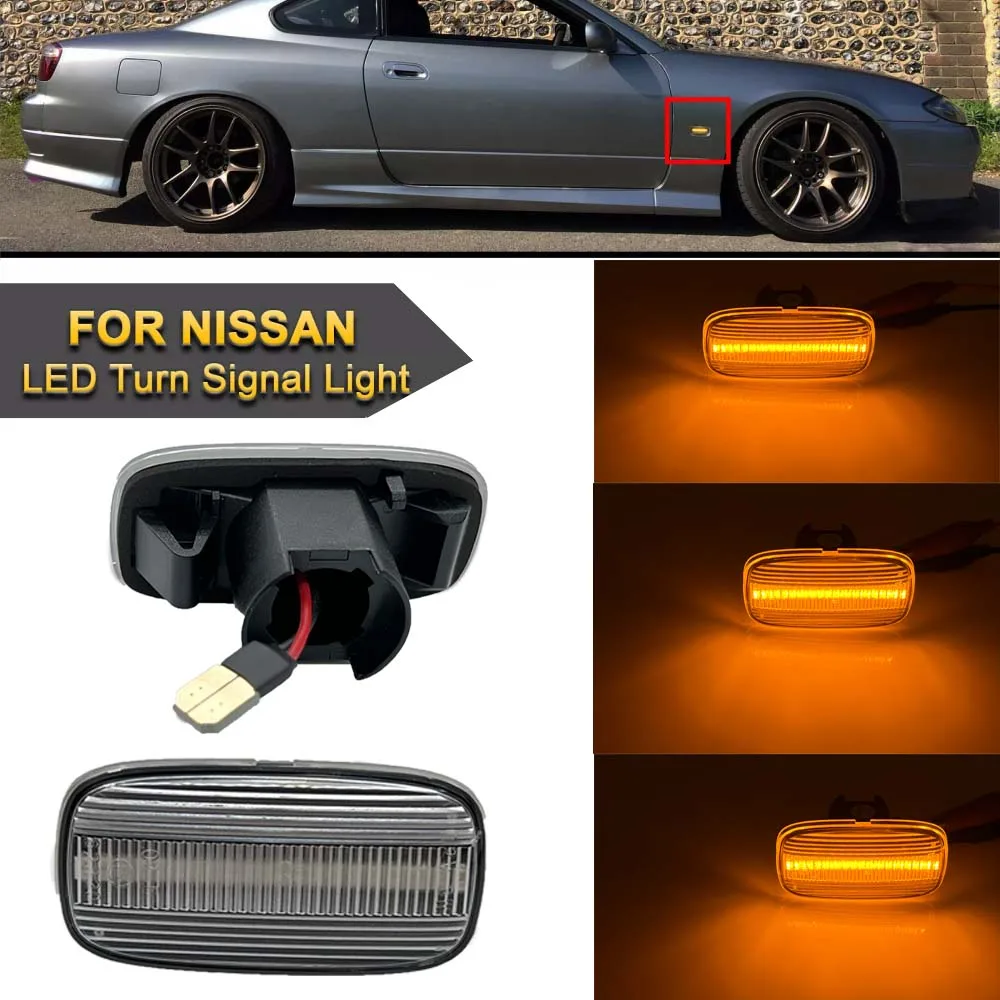 Dynamic LED Turn Signal Side Marker Lights Clear For 1999-2002 Nissan Silvia S15 Skyline R34 AM35 series WC34 Serena C24 series