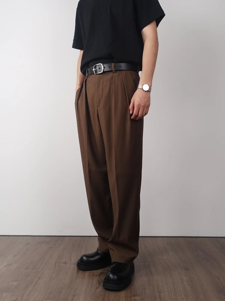 

Cleanfit Men's Slimming Drapey Color Anti-Wrinkle Loose Casual Double Pleat Straight Leg Western Pants Autumn Casual Lo...