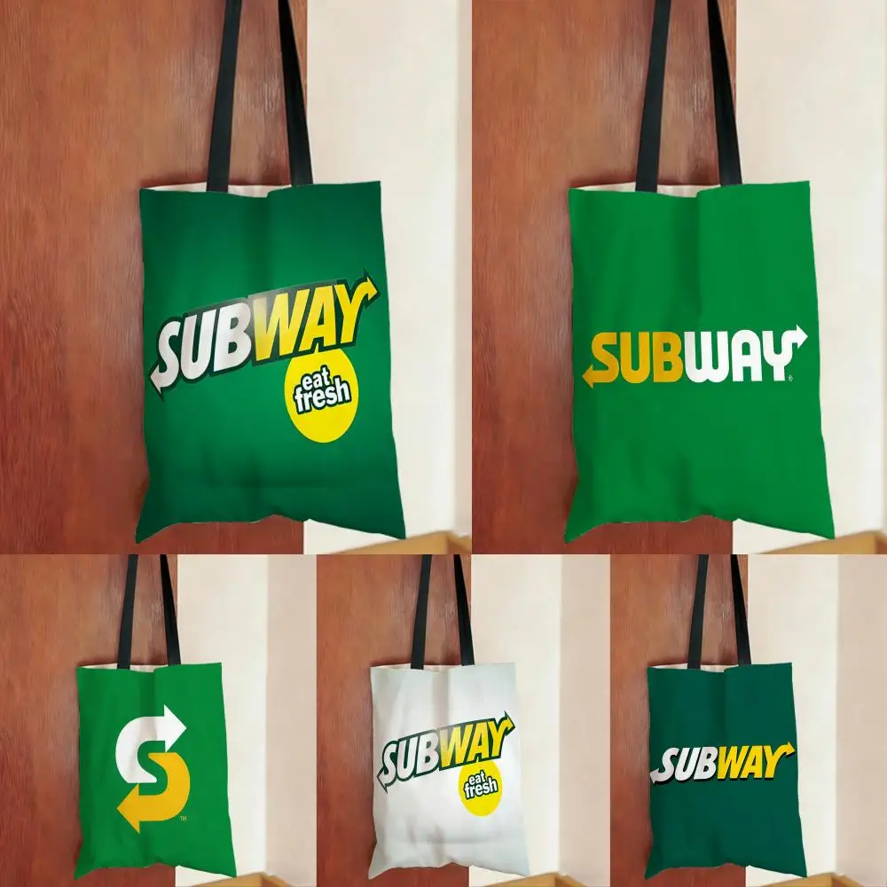 Fashion American Restaurant S-Subway-S Storage Bags Canvas Bags Series Daily Print Bags Lightweight Shoulder Shopping Bags