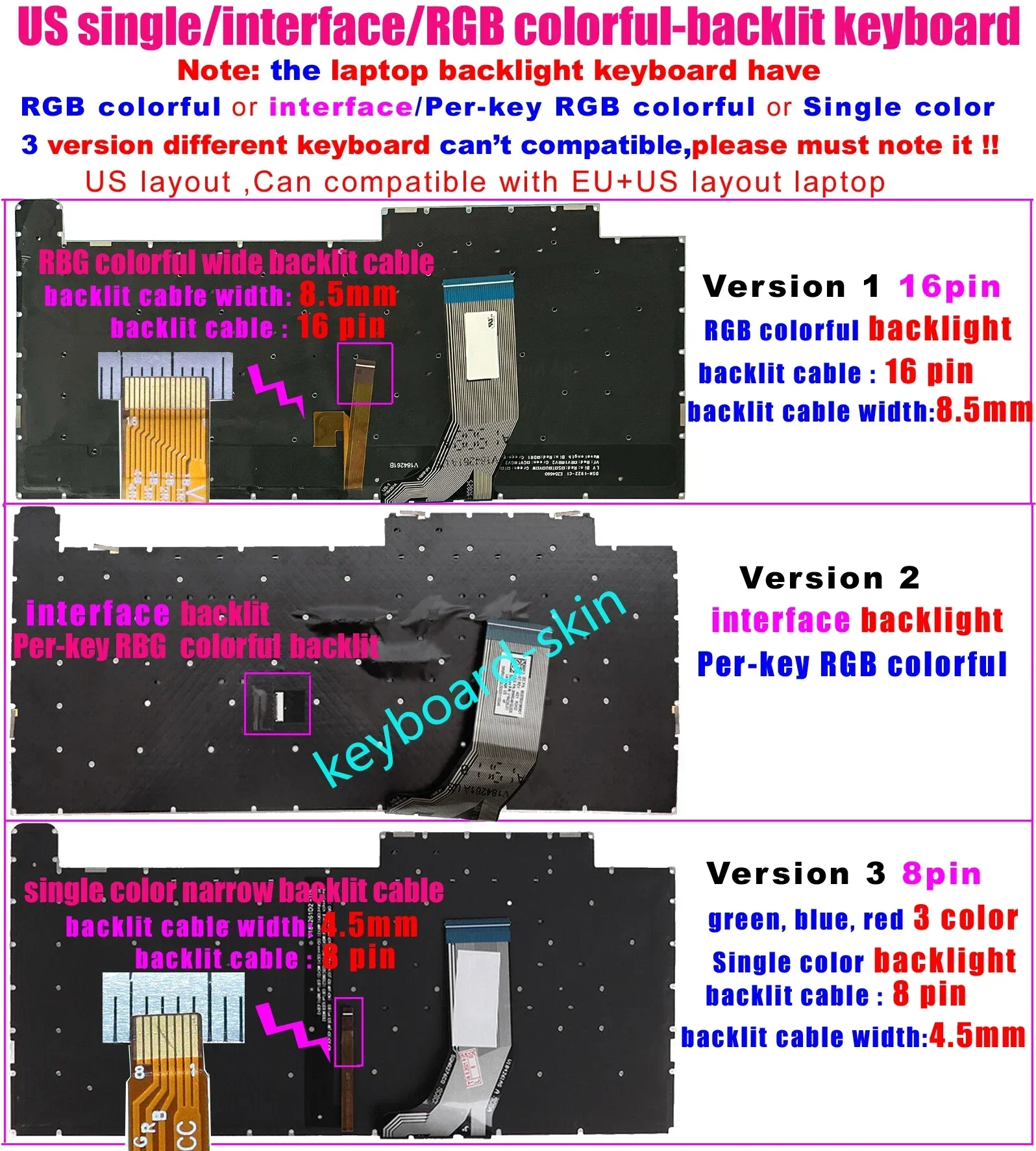 US Version 2  interface Backlight Keyboard For Asus ROG Strix G512 G512L G512LU G512LI G512LV G512LW G531G G531GU G531GT laptop