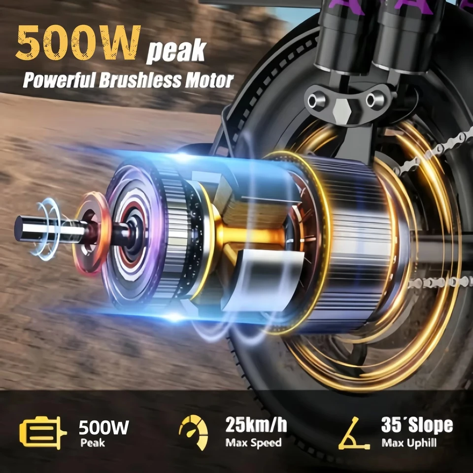 14 Inch Folding Electric Bike 500W Peak Brushless Motor Removable Lithium Battery Dual Disc Brake Portable Foldable Ebike Adult City Commuter E Bicycle image 4