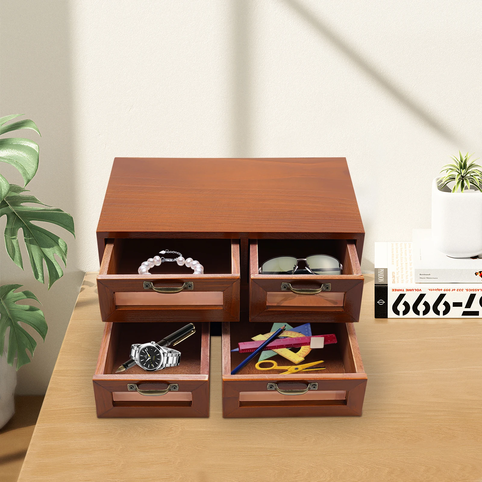 Lightweight Wooden Desktop Storage Cabinet Desk Organizer with Drawers Smooth Edge Environmentally Friendly Stable Construction