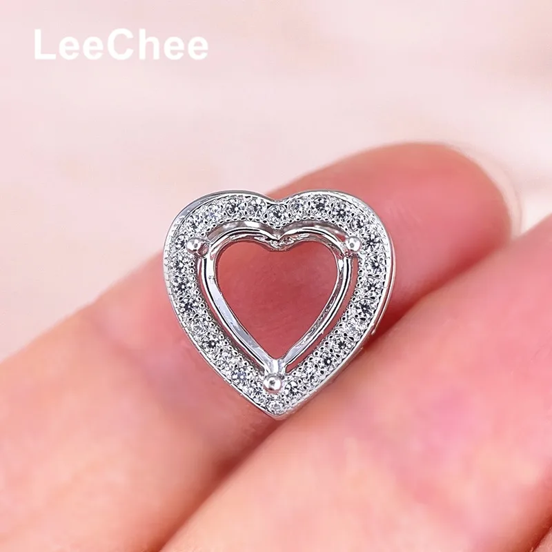 Pendant Base for 8MM 2CT Heart Sharp Gemstones or Moissanite Jewelry Making Real 925 Sterling Silver Handmade Women Necklace DIY view 2