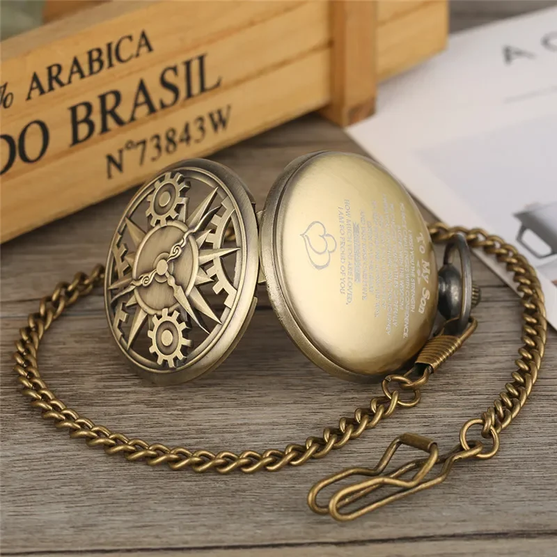 Vintage Style Hollow Out Gear Cover Men Women Antique Quartz Analog Pocket Watch Necklace Pendant Chain Timepiece Gift Clock