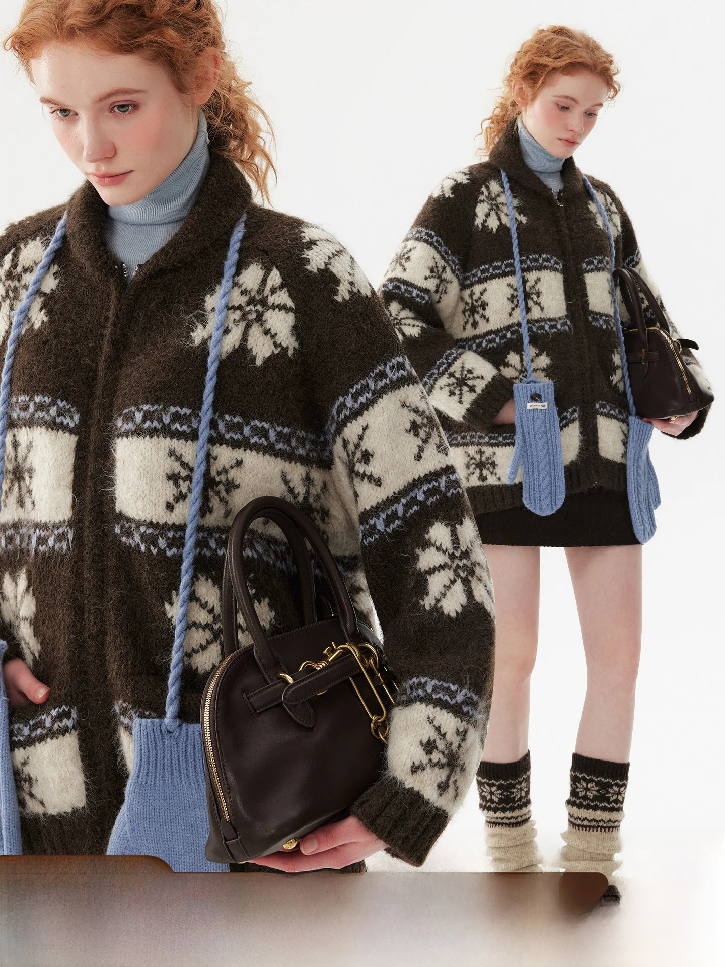 

Вязаный свитер оверсайз с воротником-стойкой и молнией в стиле ретро, с контрастными вставками, для женщин, зимний, утепленный