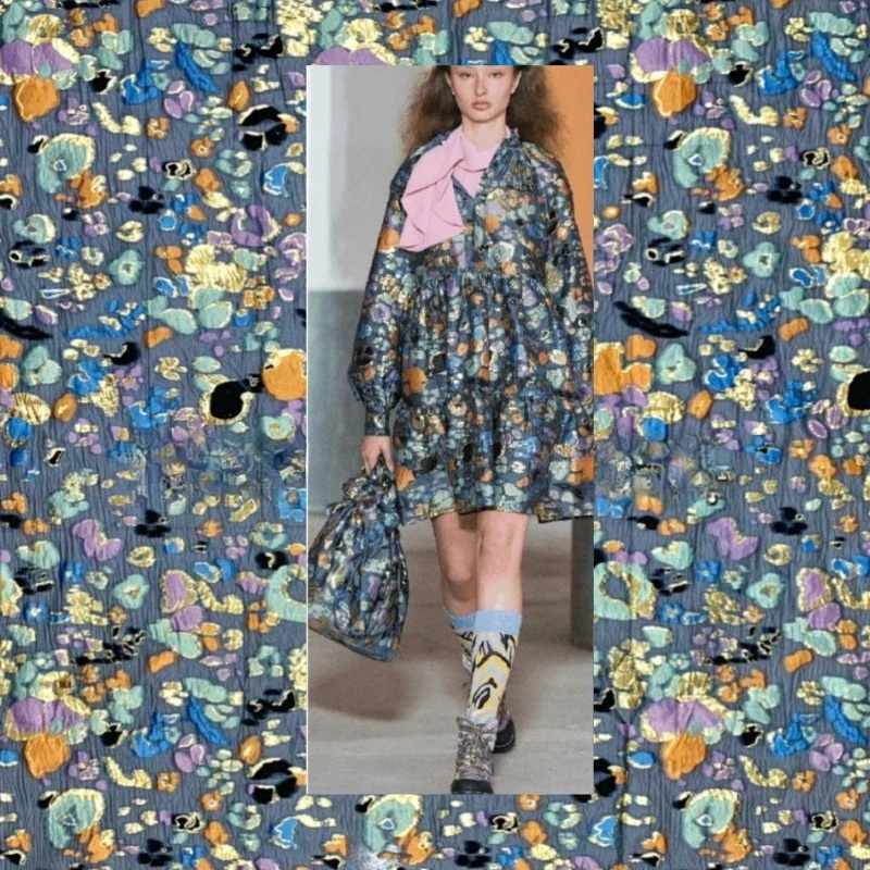 Gold Line Brocade Jacquard Fabric Yarn-dyed Dress Blazer Clothing European Brand Fashion Design Sewing Wholesale Cloth by Meter