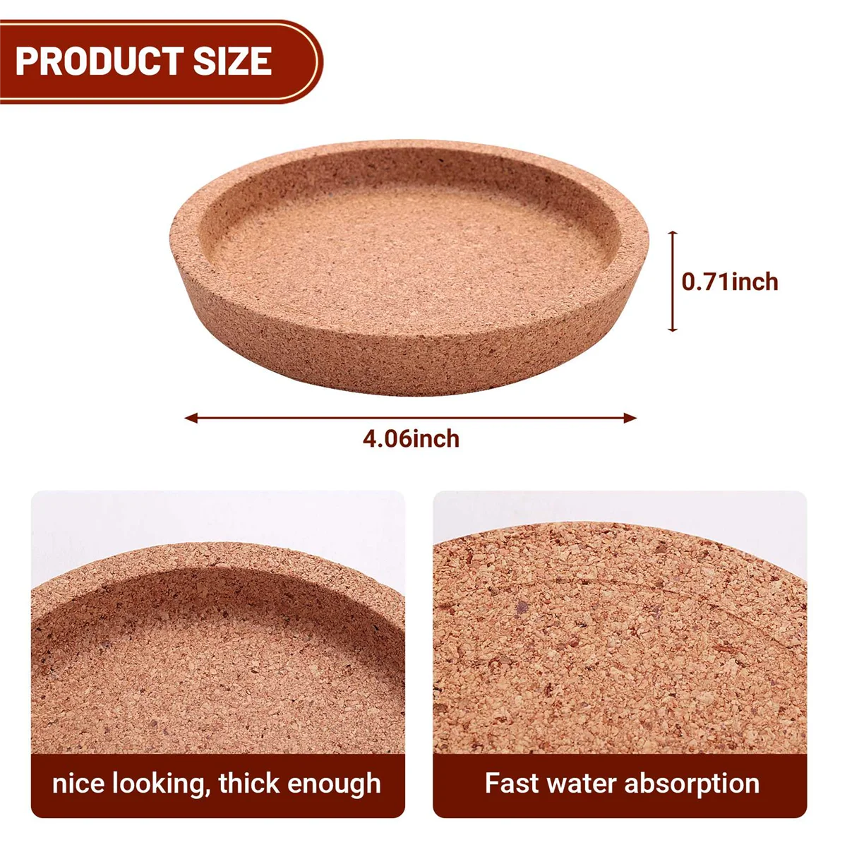 6 Pack Cork Coasters, 4 Inch Absorbent Heat Resistant Round Cork Coasters for Most Kind of Mugs in Office or Home