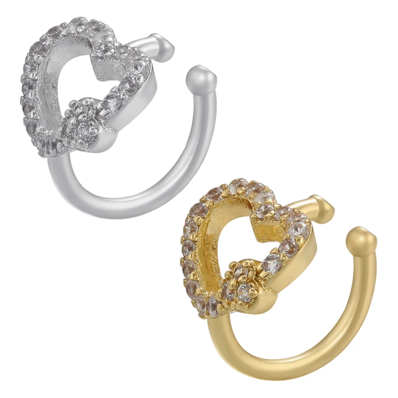 ZHUKOU gold color CZ Crystal Ear Cuff heart  Shape Ear Clips No Pierced earrings for women party Jewelry Wholesale VE578