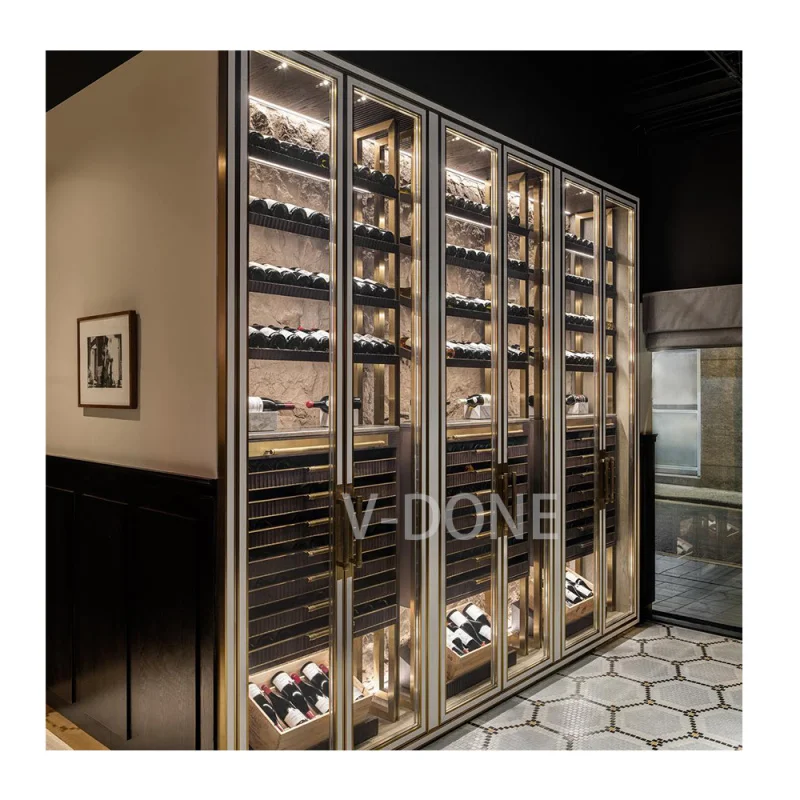 custom.Hotel restaurant constant temperature cooling stainless steel red wine cellar storage display glass whiskey wine bar cabi