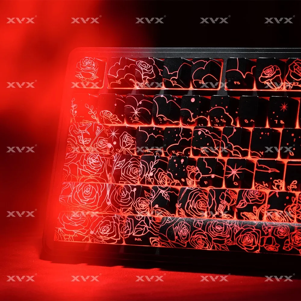 XVX Rose 2.0 Keycaps Side-Engraved Translucent IMD Process Pattern Backlit Magnetic-Axis Mechanical Keyboard Caps