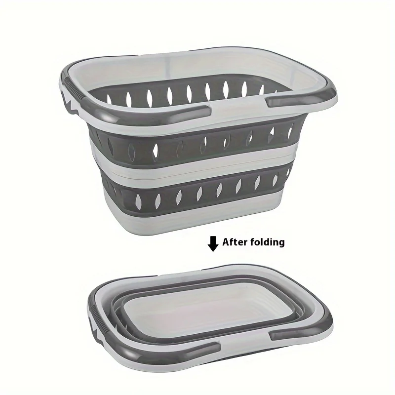 Collapsible Handled Laundry Basket Ellipse Oval Tub Portable Washing Tub Space Saving Laundry Containers Home Organizer Basket