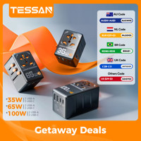 TESSAN 100W GaN Universal Travel Adapter with USB &Type C Fast Charging International Plug Adapter EU/UK/USA/AUS Plug for Travel