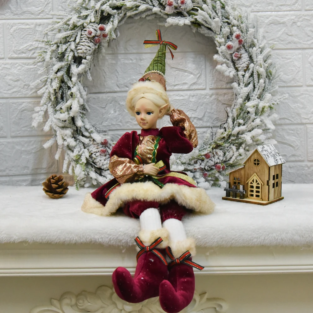 Siedząca lalka Elf Party prezent świąteczny lalka Elf z kapeluszem świąteczna dekoracja lalka zginana Navidad Home Decor