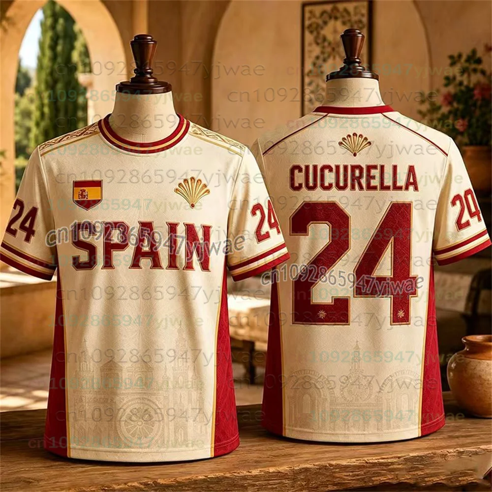 2026 Men Women Soccer T-shirt Spanish Victory Commemorative Clothing Football Jersey Yamal/Cucurella/Rodri/Ferran White Tee Tops