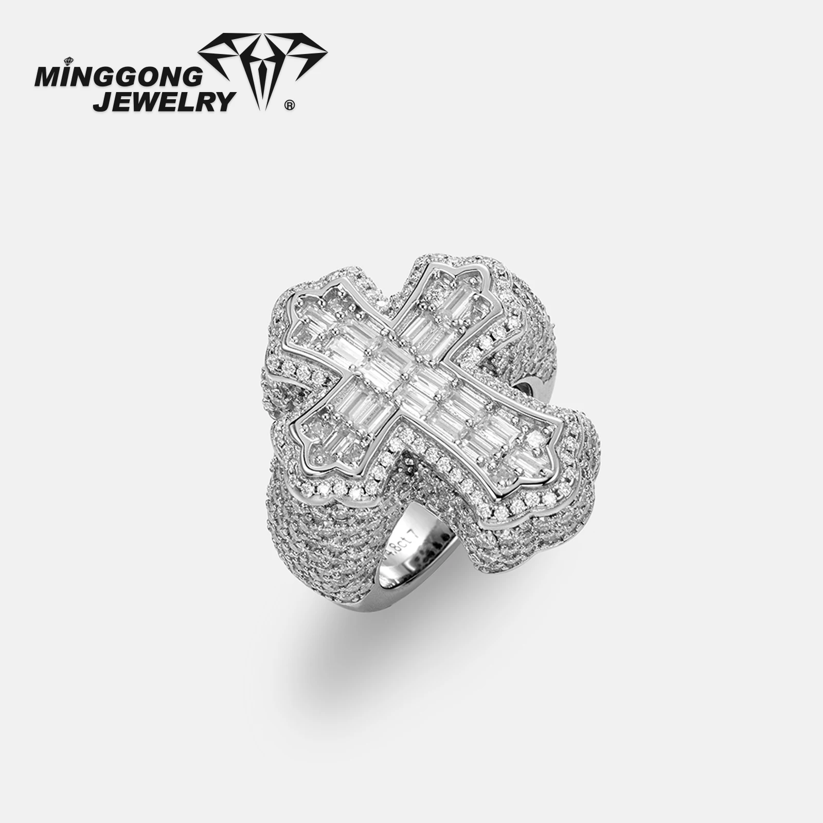 

Настраиваемый новый дизайн, серебро S925, 10 карат/14 карат, твердое золото, кольцо с муассанитом VVS, кольцо с крестом-багетом, стиль хип-хопа