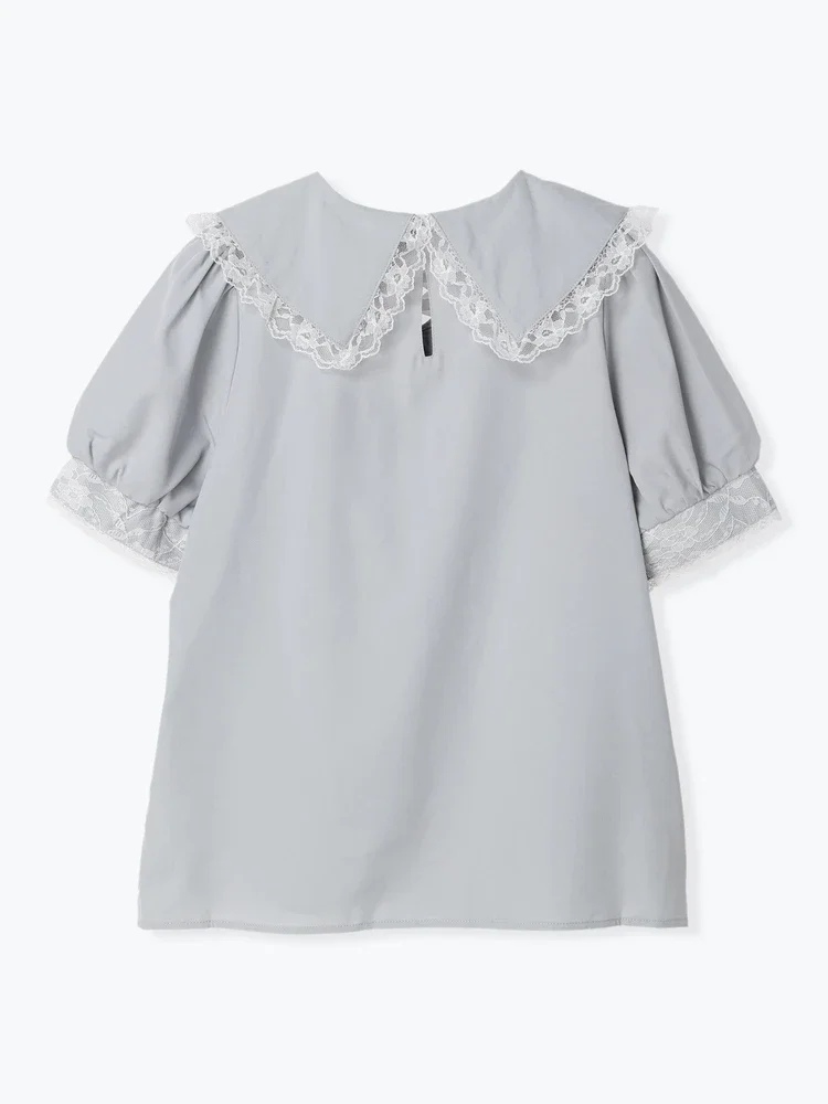 Blusa japonesa Lolita de encaje con volantes para mujer, camisa con lazo de una sola pieza, Color sólido, Tops de verano