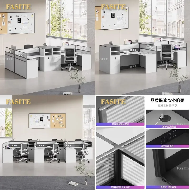 For 46 Seat Office Desk and Chair Combination with Screen Partition Modern Simple Finance Staff Workstation Cubicle Furniture