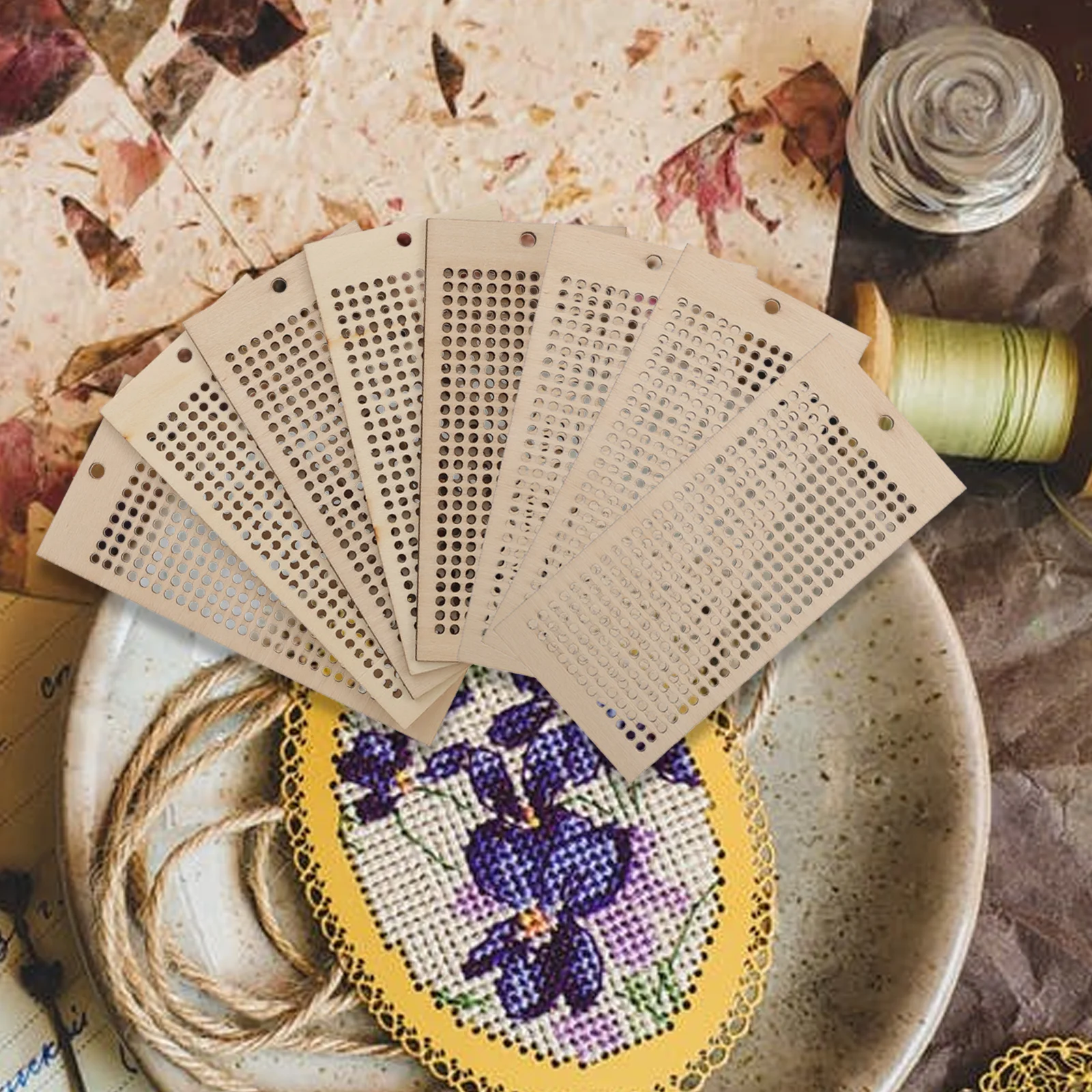 8 Pcs Wooden Embroidered Bookmark DIY Bookmarks Cross Stitch Student's Tools Embroidery