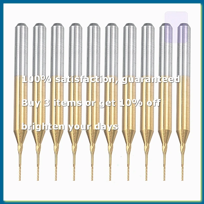 10PCS Titanium Coat Carbide End Mill Engraving Milling Cutter CNC Router Bits for PCB Machine, 1/8 Inch Shank 0.5Mm