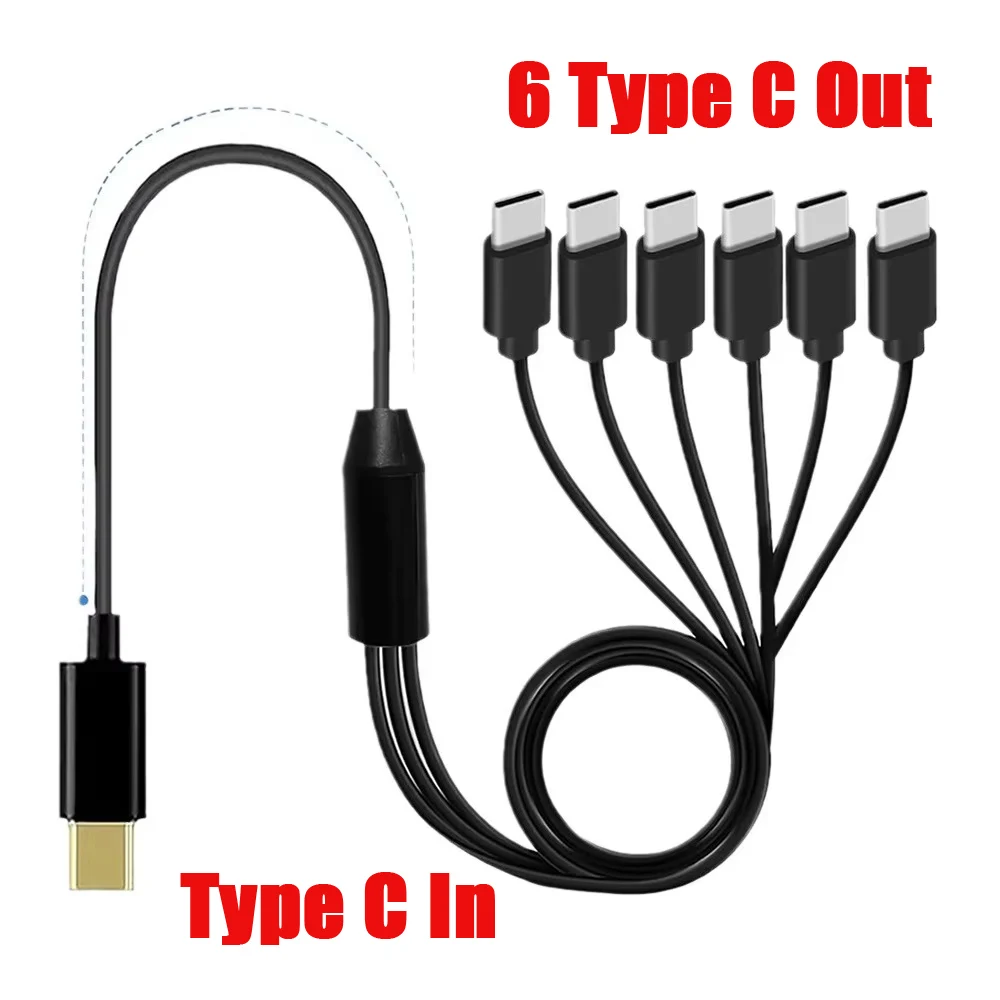 

Type C to Type C Cable Splitter 1 in 6 out USB C Extend Adapter Wire Phone Tablet Gamepad for Switch Data Charging Plug Cord