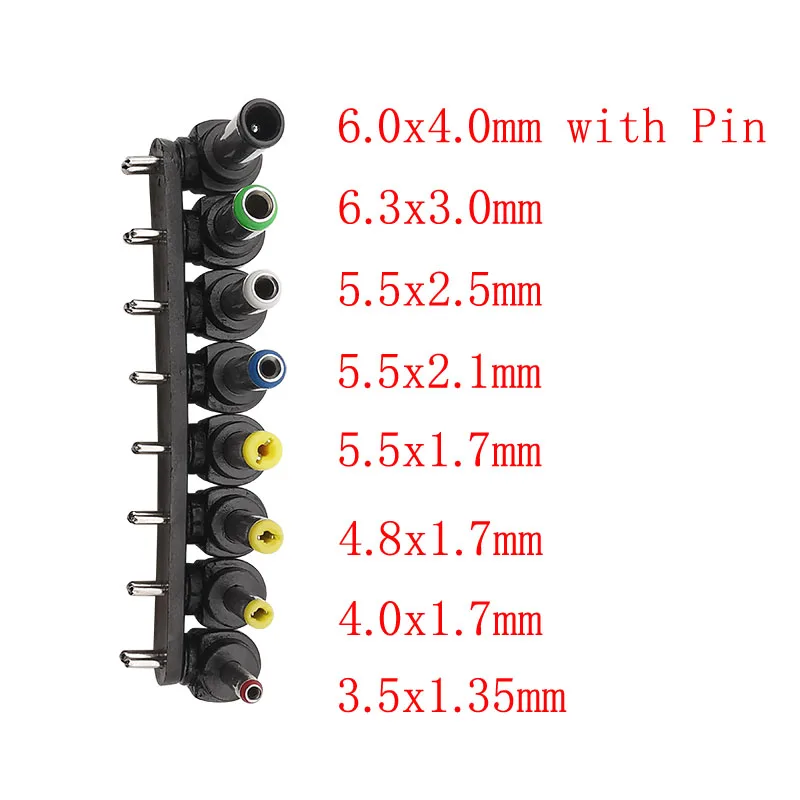 8 sztuk uniwersalne złącze wtykowe męskie DC 2 Pin wtyczki do ładowania zestaw końcówek adaptera 5.5x2.5/2.1/1.7/4.8x1.7/4.0x1.7/3.5x1.35mm — zdjęcie 7