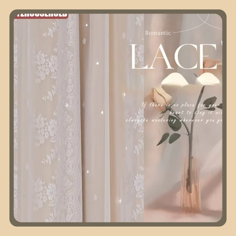 

custom Curtains for Living dining room bedroom new French double layer lace with yarn shading girl Princess room romantic