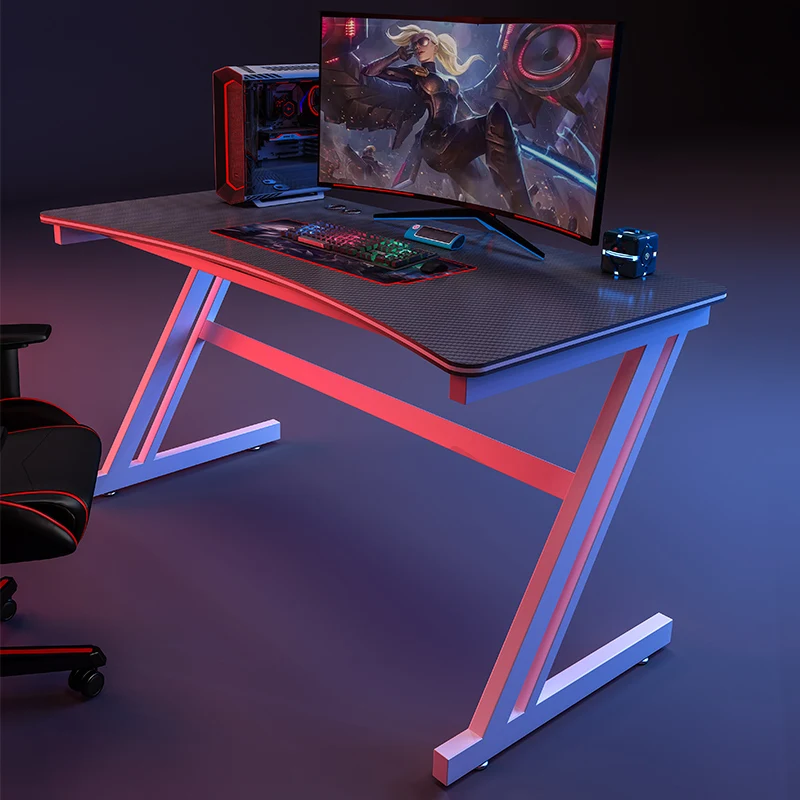 Carbon Fiber Black Small Gaming Desk With Shelves And Outlets Z Shaped Gaming Desk With Free Mouse Pad Computer Desk For Gamer