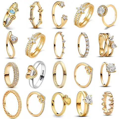 Miniso 925 Originales Silver 18K Gold Plated Princess Car Heart Mickey Minnie Wedding Ring Set For Woman Tiki Jewelry Party Gift